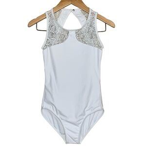 Wear Moi White Noelie Burnout Tulle Insert Keyhole Back Tank Leotard